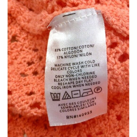 LOFT Coral Open-Work Knit V-neckline Crochet Cardigan Med - Picture 5 of 8